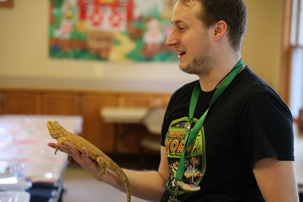 A Bearded Dragon visiting the petting farm during their Wild Weekends event. 