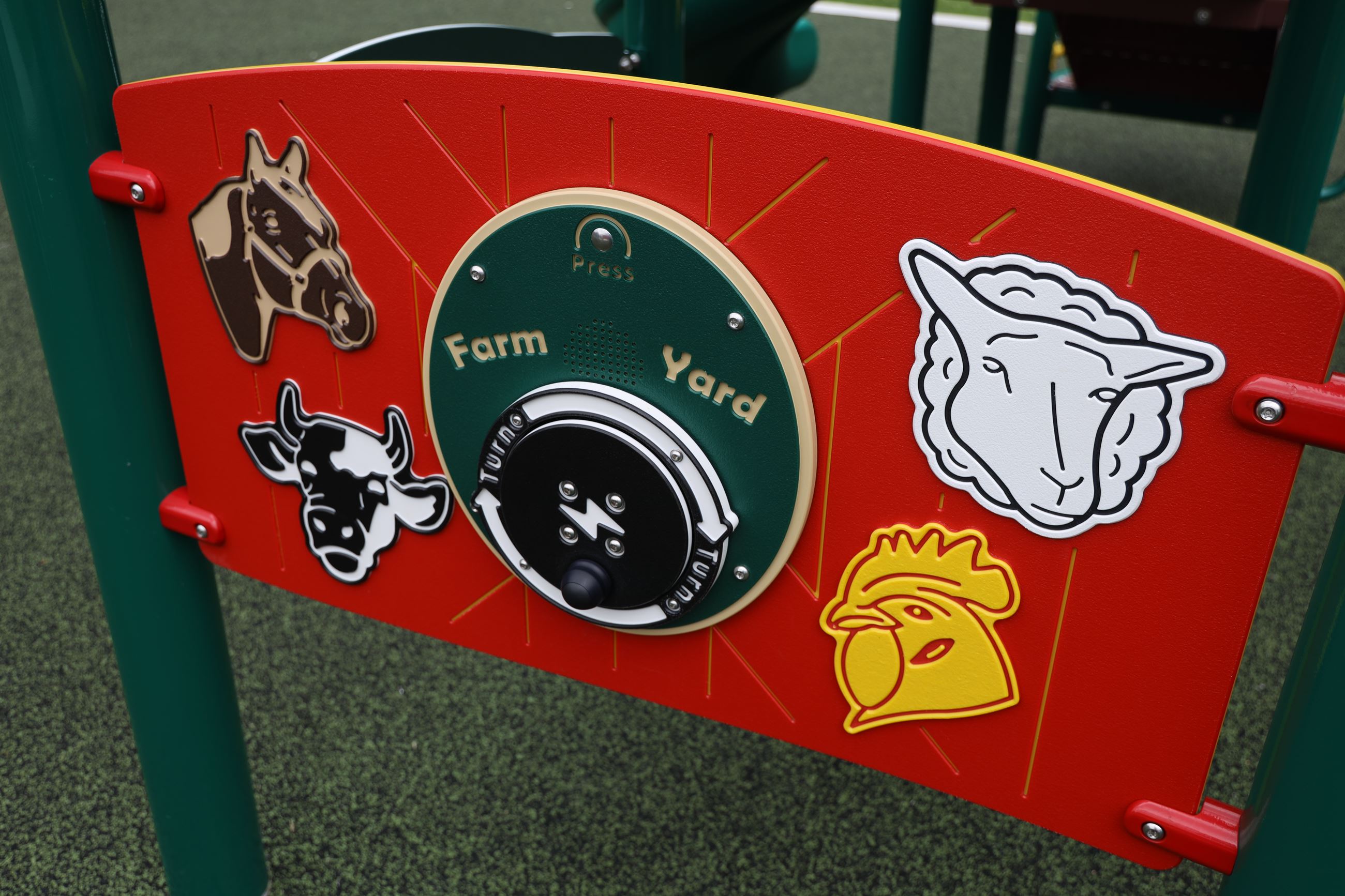 Some of the playscape activities make noises like the petting farm animals.